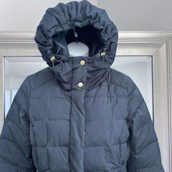 COLE HAAN Women's Taffeta Down Coat with Bib Front and Dramatic Hood, Black, SP - Picture 2 of 9